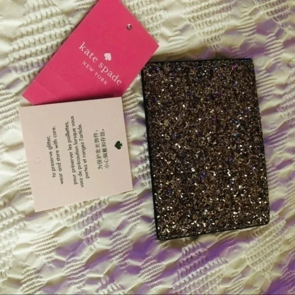 Kate Spade New York Glitter Card Holder Wallet Saffiano Black NWT